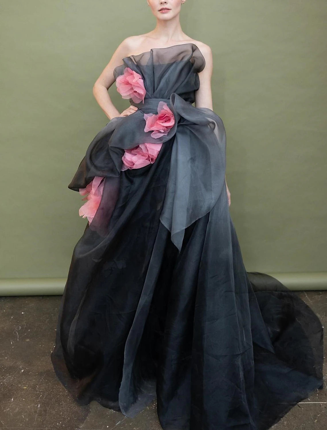 Robe de bal trapèze vintage, robe de bal d'anniversaire, traîne courte, sans manches, sans bretelles, en organza